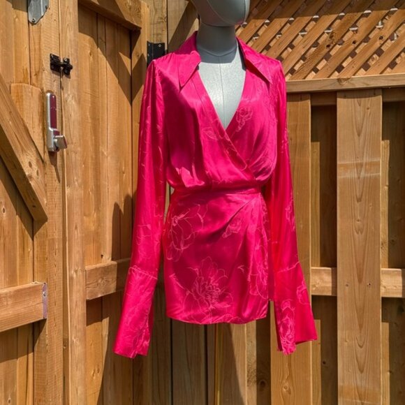 🆕 RAT & BOA 🧿 NWOT Paloma Pink Floral Satin Long Sleeve Mini Dress, Sz XS - Picture 4 of 15